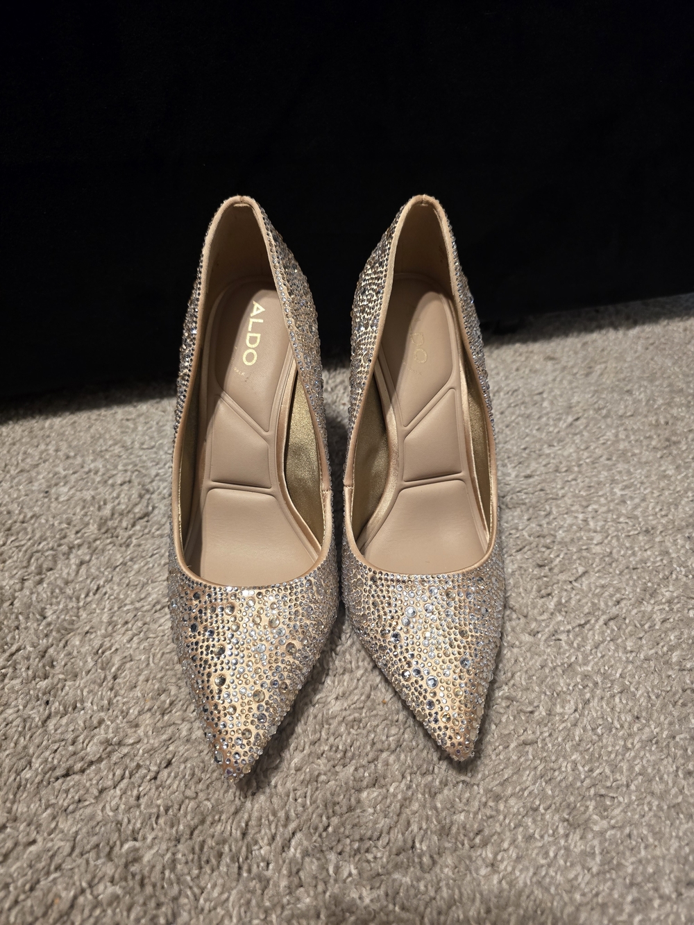 Aldo Gold Crystal Embellished Pointed-Toe Pumps